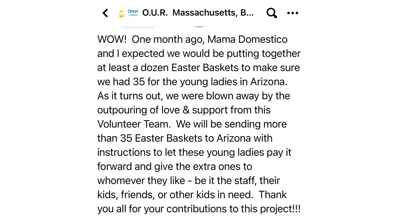 Social Media Post about Easter Baskets sent to survivorss