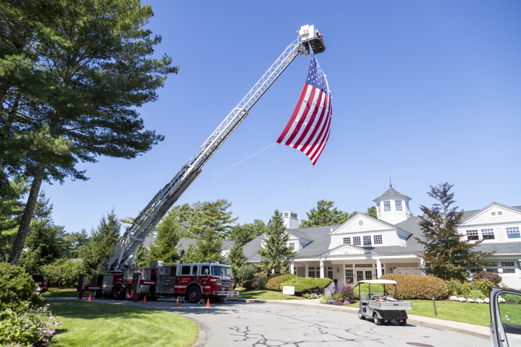 Fire truck, American flag and Golf Club House